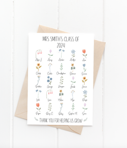 Personalised Wildflower Teacher Card