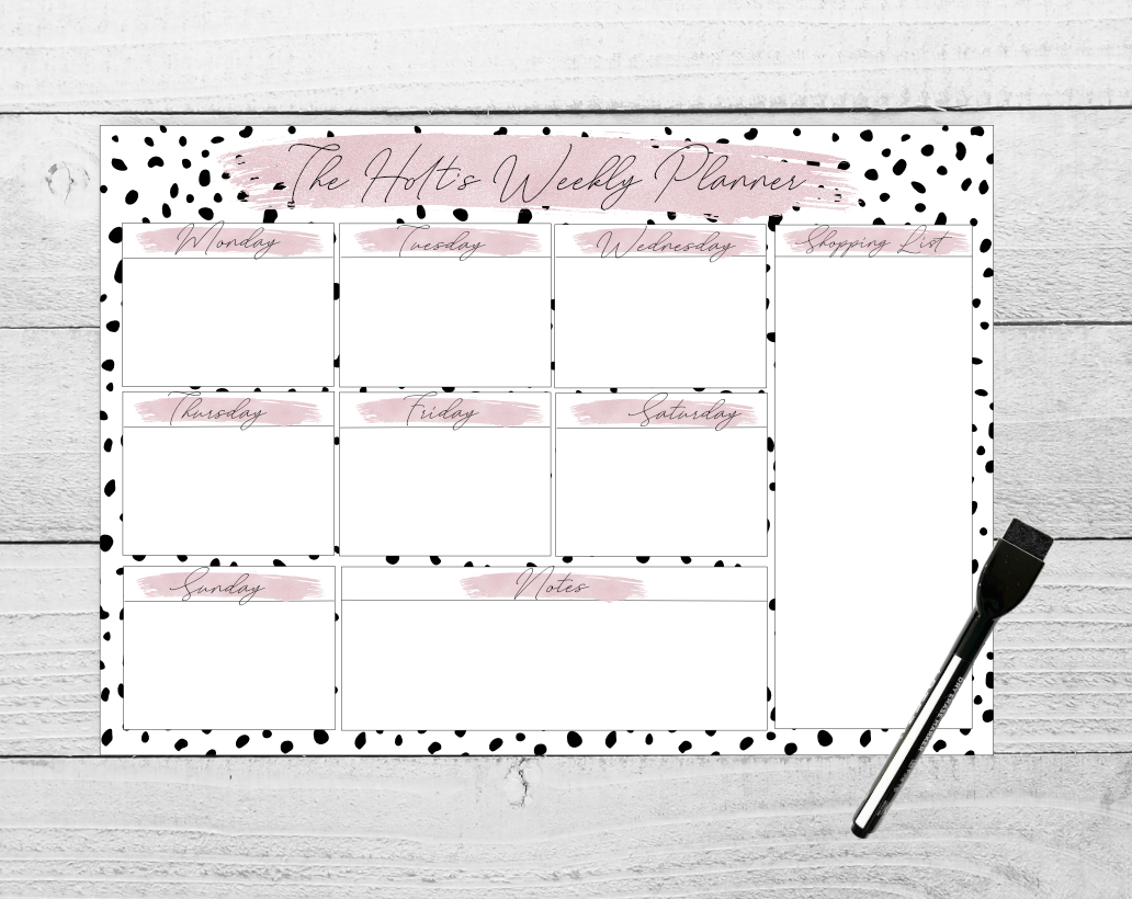 Personalised Dry Wipe Weekly Planner- Dalmation Print