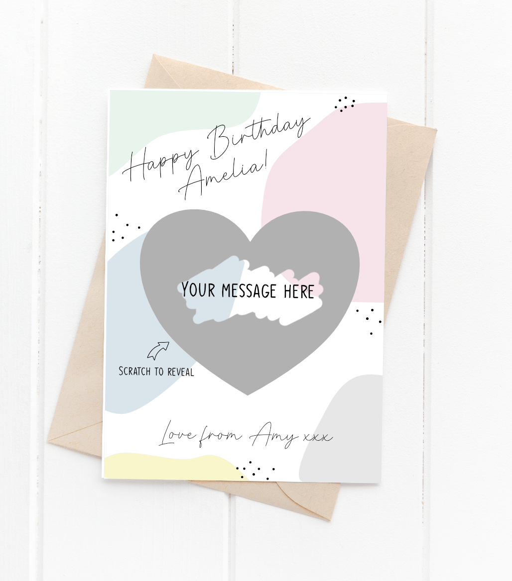 Pastel Happy Birthday Scratch Reveal Postcard