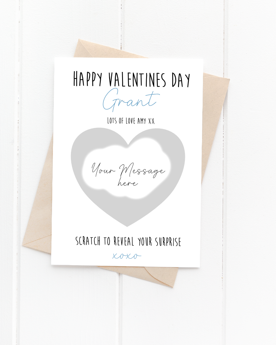 Valentines Scratch Reveal Postcard- Blue